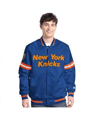 Starter Men's Blue/Orange New York Knicks Scout Full Snap Varsity Jacket
