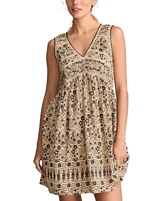 Lucky Brand Women's Cotton Floral V-Neck Mini Dress