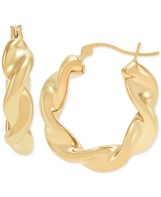 Polished Twisted Small Hoop Earrings in 14k Gold, 0.87"
