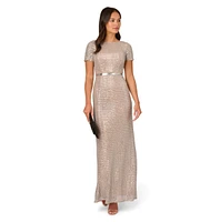 Adrianna Papell Women's Beaded Mesh Column Dress