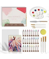 34 Pc Acrylic Paint Set 24 Colors 12ml Acrylic Craft Paint 2 Canvases 5 Paint Brushes Painting Pallet Painting Knife 1 Sponge