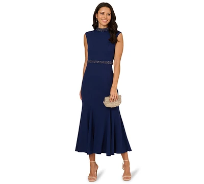 Adrianna Papell Petites Mock-Neck Crepe Midi Dress