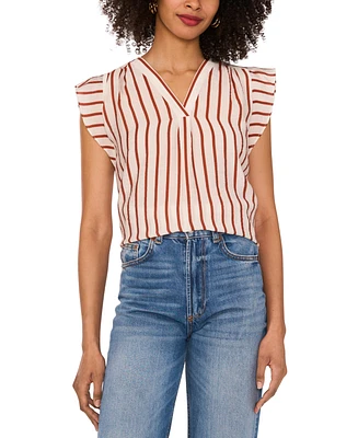 Vince Camuto Women's Striped V-Neck Cap-Sleeve Shirt