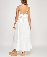 Crystal Doll Juniors' Woven Tie-Back Tiered Maxi Dress