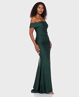 B Darlin Juniors' Shiny Knit Off-The-Shoulder Maxi Dress