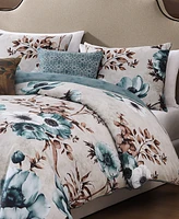 Bebejan Flowers in the Mist Bedding 100% Cotton Sateen 5 Piece King Size Reversible Comforter Set