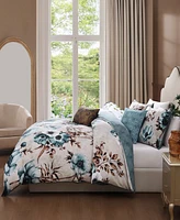 Bebejan Flowers in the Mist Bedding 100% Cotton Sateen 5 Piece King Size Reversible Comforter Set