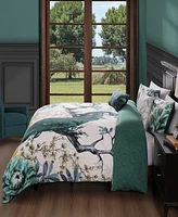 Bebejan Peacock Jardin Bedding 100% Cotton Sateen 5 Piece King Size Reversible Comforter Set