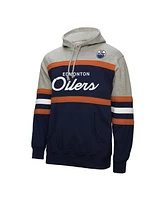 Mitchell & Ness Men's Navy/Gray Edmonton Oilers Head Coach Pullover Hoodie Sweatshirt