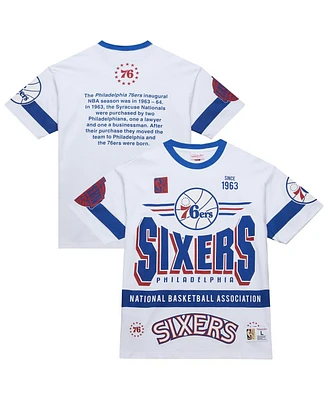 Mitchell & Ness Men's and Women's White Philadelphia 76ers Hardwood Classics Vintage Team Origins Premium T-Shirt