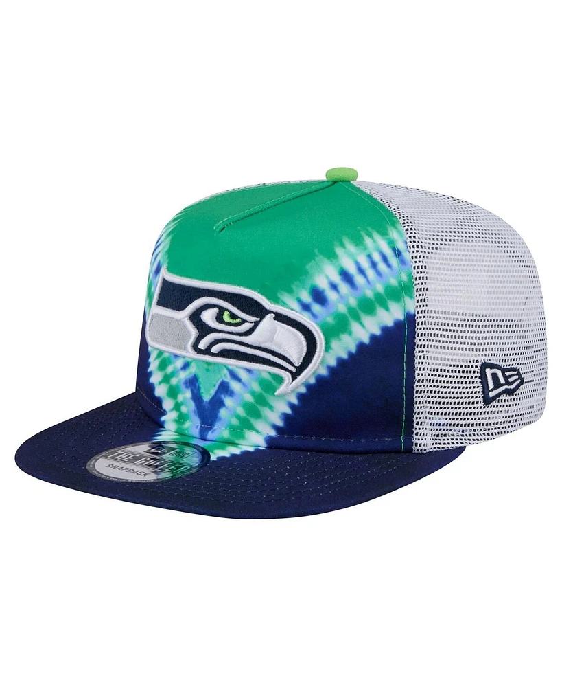 New Era Men's Neon Green/College Navy Seattle Seahawks Throwback Dye Golfer Snapback Hat