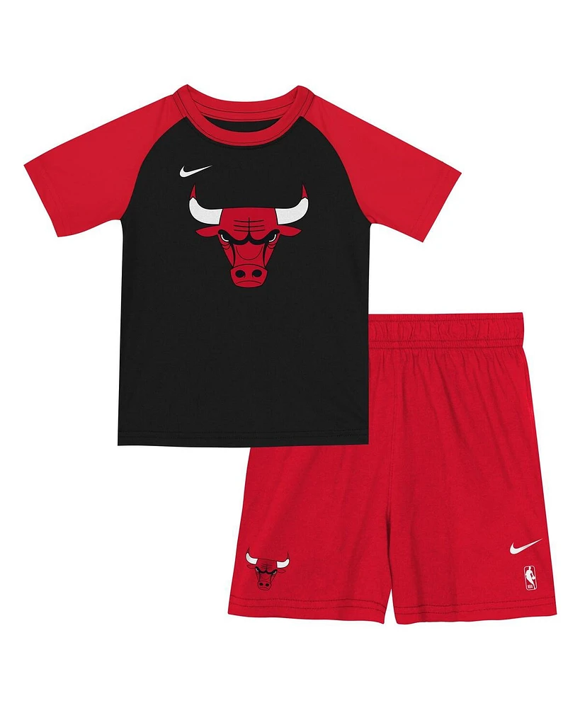 Nike Big Boys and Girls 2-Piece Red/Black Chicago Bulls Practice T-Shirt Shorts Set