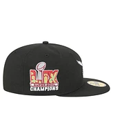 New Era Men's Black Philadelphia Eagles Super Bowl Lix Champions Historic Side Patch 59FIFTY Fitted Hat