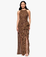 Betsy & Adam Petites Printed Halter Long Sheath Dress