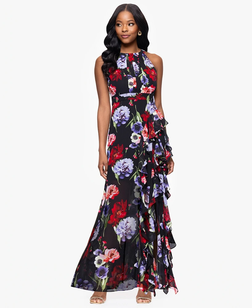 B&A By Betsy and Adam Petites Printed Long Halter Dress