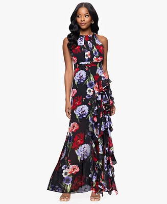 B&A By Betsy and Adam Petites Printed Long Halter Dress