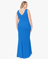 Betsy & Adam Plus Sleeveless Ruffled High-Low Gown