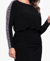 Betsy & Adam Plus Scoop-Neck Long-Beaded-Sleeve Dress