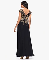 Betsy & Adam Petites Chiffon V-Neck Long A-Line Dress