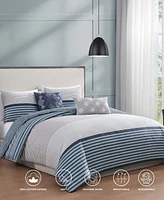 Bebejan Blue Geo Lines Bedding 100% Cotton Sateen 5 Piece Queen Size Reversible Comforter Set