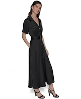 Karl Lagerfeld Paris Women's Belted Satin Shirtdress