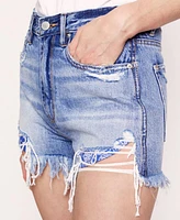 blue revival Women's High-Waisted Bandana Print Pockets Denim Shorts