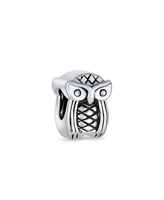 Bling Jewelry Wise Graduate Owl Bird Charm Bead in Oxidized Sterling Silver for Bracelets