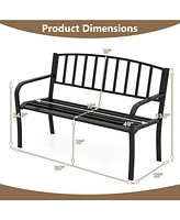 Gymax 50 Inches Garden Bench w/ Slatted Backrest & Curved Armrests for Porch