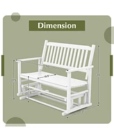 Gymax 2 Seats Outdoor Glider Bench Poplar Wood Patio Swing Glider Loveseat Chair w/ Armrests