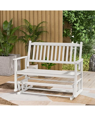 Gymax 2 Seats Outdoor Glider Bench Poplar Wood Patio Swing Glider Loveseat Chair w/ Armrests