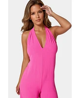Bebe Women's Airflow Halter Wide Leg Jumpsuit