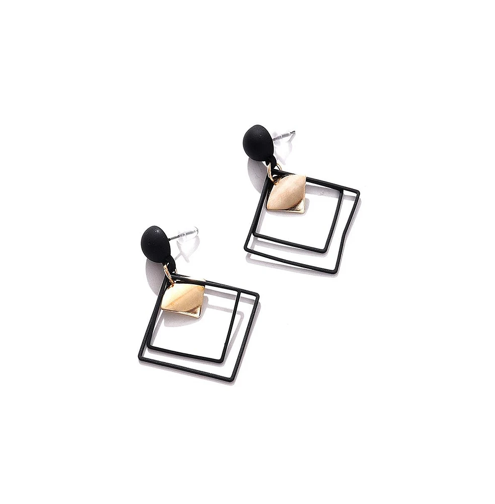 Sohi Women's Black Metallic Geometric Drop Earrings