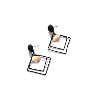 Sohi Women's Black Metallic Geometric Drop Earrings