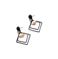 Sohi Women's Black Metallic Geometric Drop Earrings