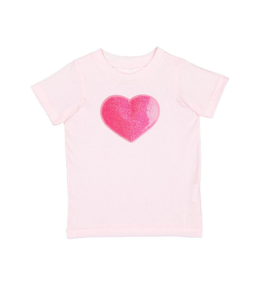 Sweet Wink Toddler Girls Heart Sequin Patch Short Sleeve T-Shirt