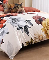 Bebejan Carnelian Flora Bedding 200 Thread Count 100% Cotton Sateen 5 Piece King Size Reversible Comforter Set