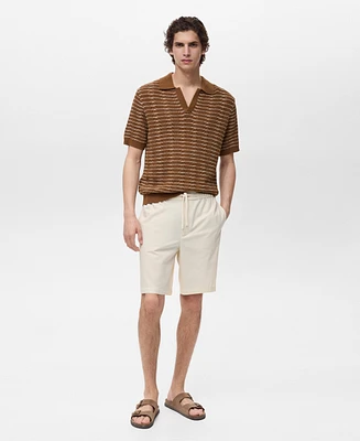 Mango Men's Striped Openwork Knitted Polo Shirt