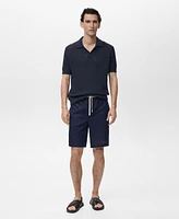 Mango Men's Openwork Knitted Cotton Polo Shirt
