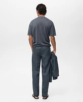 Mango Men's Linen Ribbed Trim T-Shirt