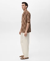 Mango Men's Short-Sleeved Embroidered Shirt