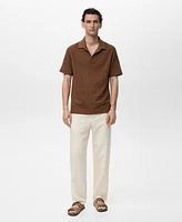 Mango Men's Openwork Cotton Knitted Polo Shirt