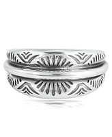 American West Jewelry Sterling Silver Etched Fan Tapered Ring