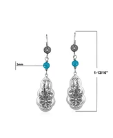American West Jewelry Sterling Silver Kingman Turquoise Flower Gemstone Bead Lever Back Earrings