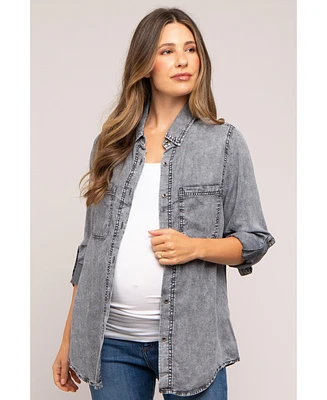 Pinkblush Maternity Charcoal Chambray Rolled Cuff Shirt