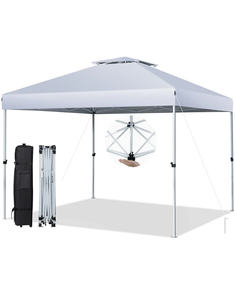 2-Tier 10 x 10 Feet Pop-up Canopy Tent with Wheeled Carry Bag