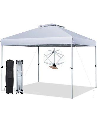 2-Tier 10 x 10 Feet Pop-up Canopy Tent with Wheeled Carry Bag