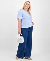 On 34th Trendy Plus Diagonal-Knit Puff-Sleeve Sweater, Exclusively at Macy's