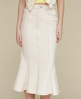 Avec Les Filles Women's Panelled Flare Denim Midi Skirt