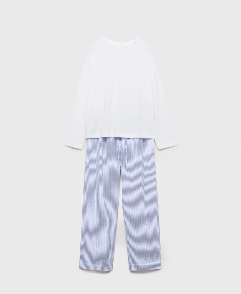 Mango Women's 2-Piece Seersucker Striped Pajamas