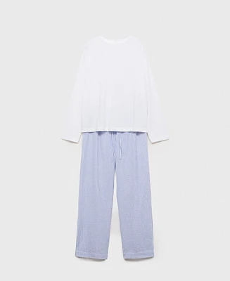 Mango Women's 2-Piece Seersucker Striped Pajamas